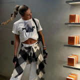 Round neck short sleeve street print long versatile T-shirt