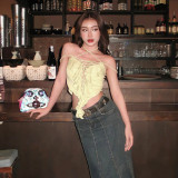 Ruffle lace hollowed-out suspender neck top, sexy, pure and sexy, hot girls' versatile vest in Europe and America