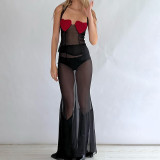 Sexy love gauze perspective suspender vest female street fashion hot girl casual top