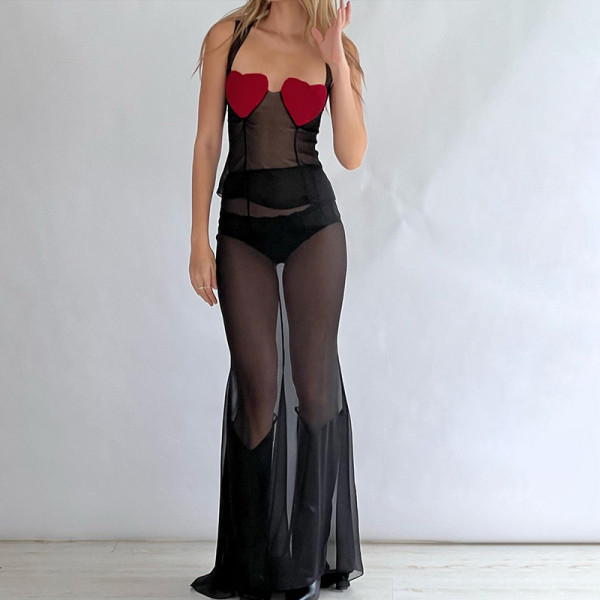 Sexy love gauze perspective suspender vest female street fashion hot girl casual top