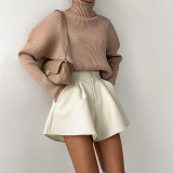 Loose wide leg high waist shorts with vintage casual pants