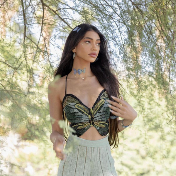 Neck strap large open back short spicy butterfly top