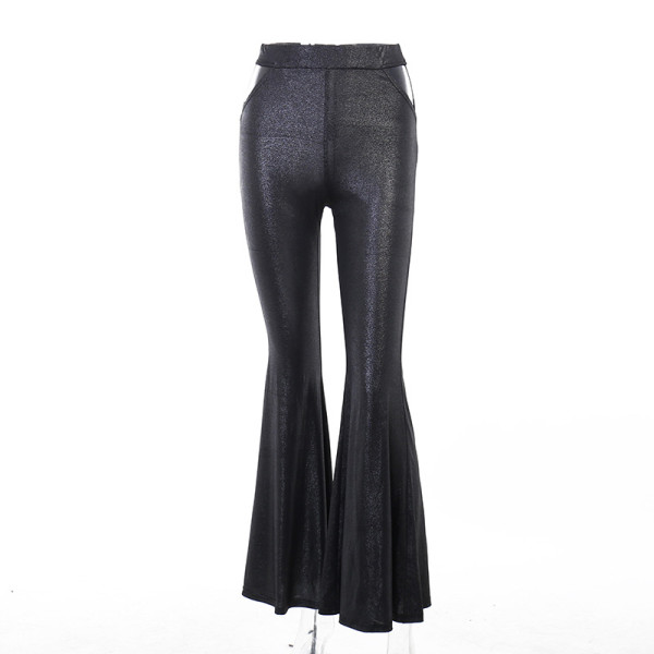 High waist thin flash micro flare straight pants New style sexy open waist casual pants in spring
