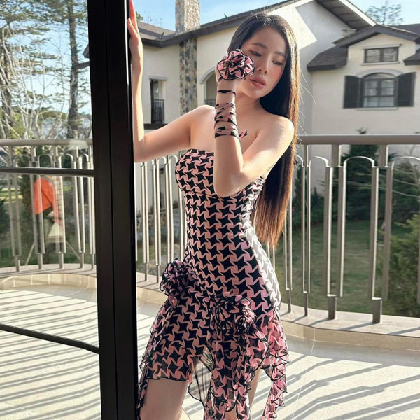 Bra color matching rose ribbon dress Spring temperament pure lust slim hot girl skirt