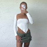 Clean color long-sleeved shawl, one-shoulder wrap chest hot girl top