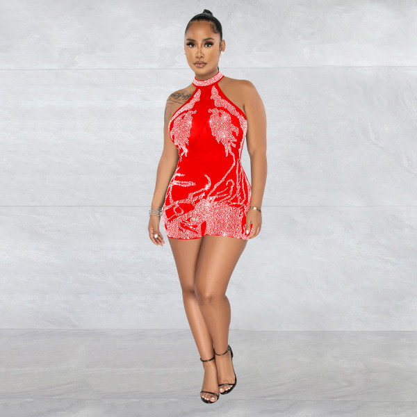Fashion women's gauze perspective ironing sleeveless shorts jumpsuit