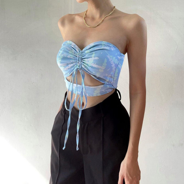 Wear more basic print spring and summer hot girls' slim and versatile short top