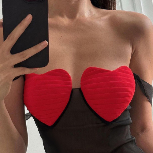 Sexy love gauze perspective suspender vest female street fashion hot girl casual top