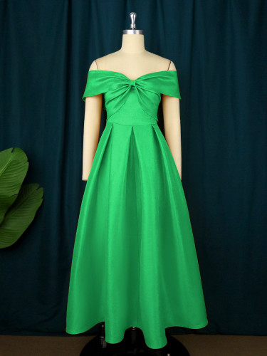 Straight neck, high waist, slim A-line skirt, commuting style, casual, comfortable, outdoor dating dress