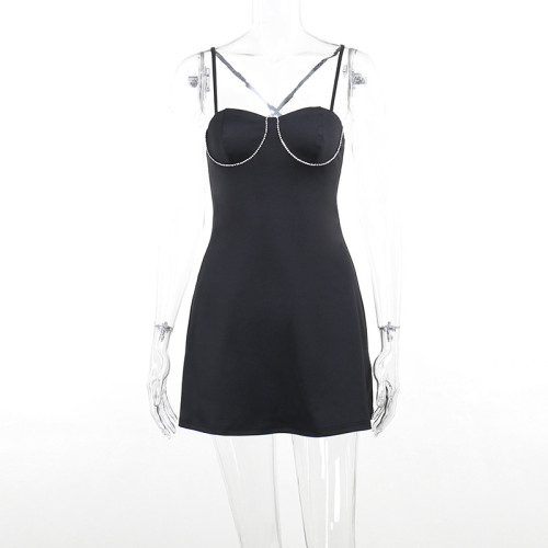 Strap Diamond Chain Sexy Waist Dress Fashion Spicy Girls Open Back Dress