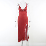 Sexy hollow chest cup sling high split dress dress dress long skirt