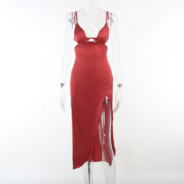 Sexy hollow chest cup sling high split dress dress dress long skirt