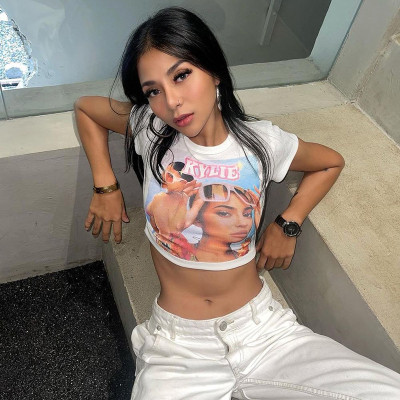 Basic round-neck printed Spicy Girls' navel top fashion casual versatile t-shirt