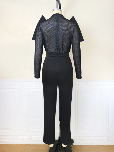 Personalized creative mesh top modeling solid color suit fashion party two-piece set