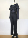 Personalized creative mesh top modeling solid color suit fashion party two-piece set