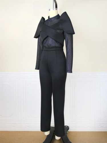 Personalized creative mesh top modeling solid color suit fashion party two-piece set