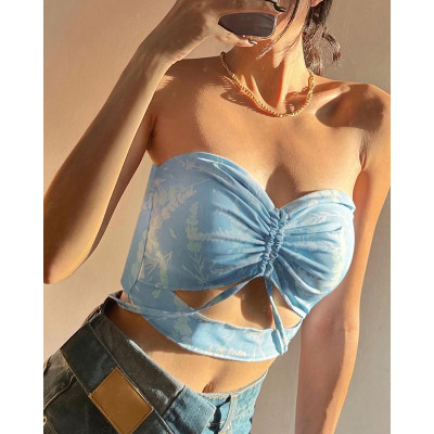 Wear more basic print spring and summer hot girls' slim and versatile short top