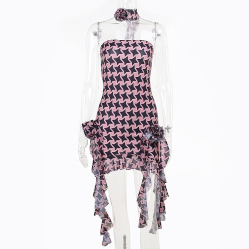 Bra color matching rose ribbon dress Spring temperament pure lust slim hot girl skirt