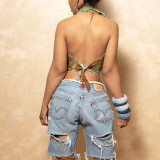 Individualized trend backless neck strap camouflage women's top