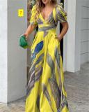 Fashionable V-neck waist wide leg jumpsuit