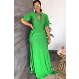 Large women's dress with solid color waist elegant dress