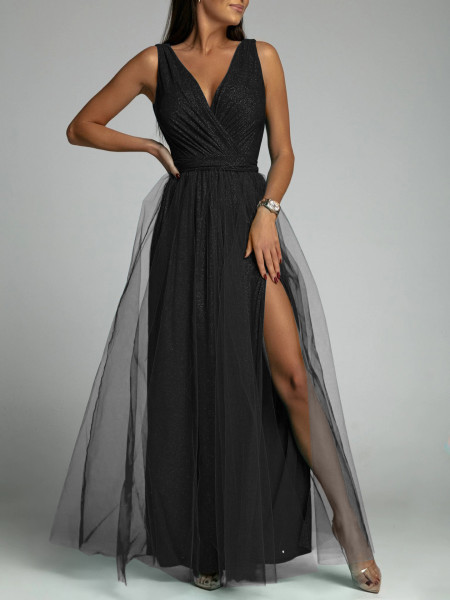 V-neck, waist up, thin, open, large swing, bright crystal dress