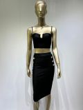 Bandage skirt suit sexy wipe suspender top high waist button short skirt high street two-piece set