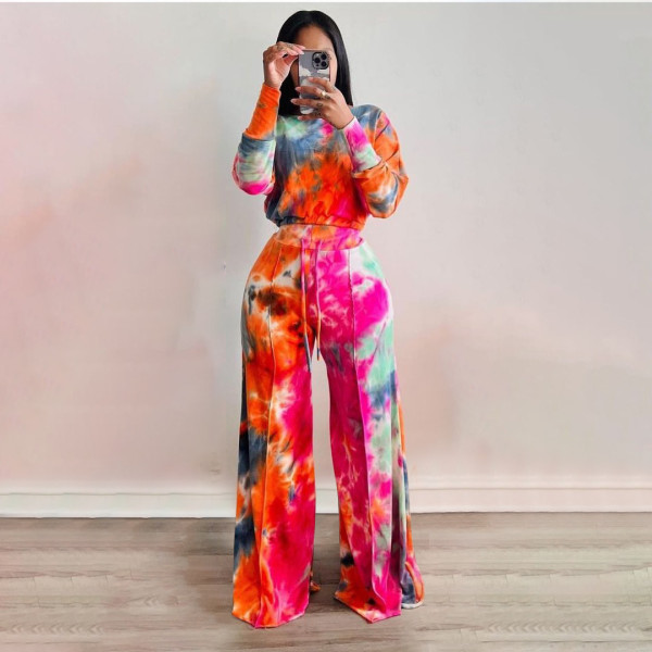 Printed off-shoulder flared pants sexy two-piece suit