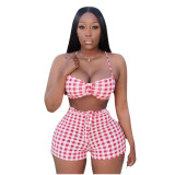 Sexy digital printed check suit two-piece set