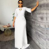 Large women's dress with solid color waist elegant dress