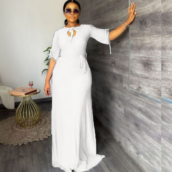 Large women's dress with solid color waist elegant dress