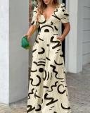 Fashionable V-neck waist wide leg jumpsuit