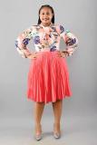Round neck bow long-sleeved printed pleated dress