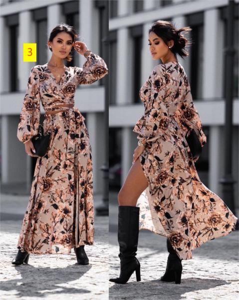 Fashion printing long-sleeved V-neck leaky waist sexy suit dress