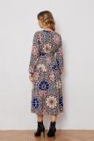 Large flower long-sleeved waist dress