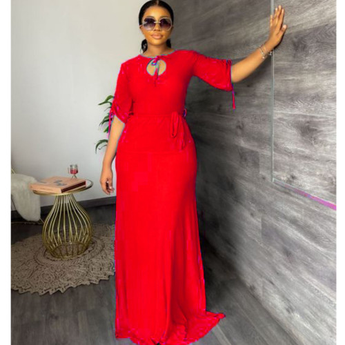 Large women's dress with solid color waist elegant dress