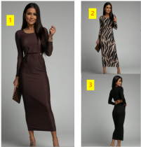 Round neck slim solid color split open back waist dress