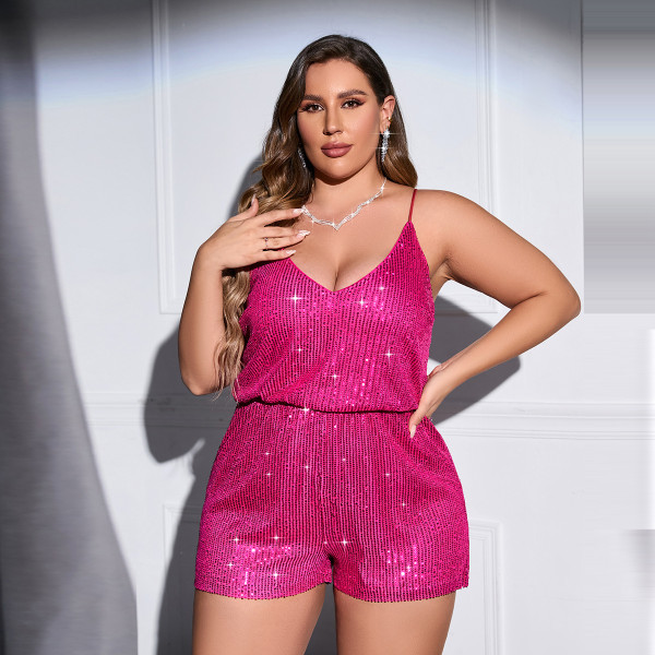 Large women's sexy suspender jumpsuit sequin patchwork jumpsuit