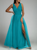 V-neck, waist up, thin, open, large swing, bright crystal dress