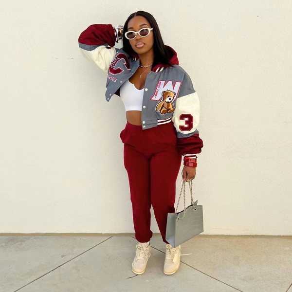 Fashion casual baseball suit hat pocket printing two-piece suit