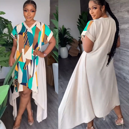 Large print commuter patchwork casual women's dress