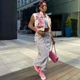 Fashion printed bomber jacket sleeveless top