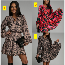 Long sleeve dress with large hem and printed neckband