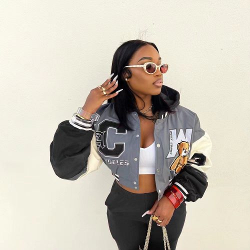 Fashion casual baseball suit hat pocket printed top coat