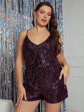 Large women's sexy suspender jumpsuit sequin patchwork jumpsuit