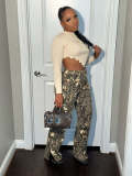 Spliced high-waist camouflage street trendy split casual pants