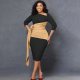 Pleated bandage buttock wrap professional OL temperament large dress