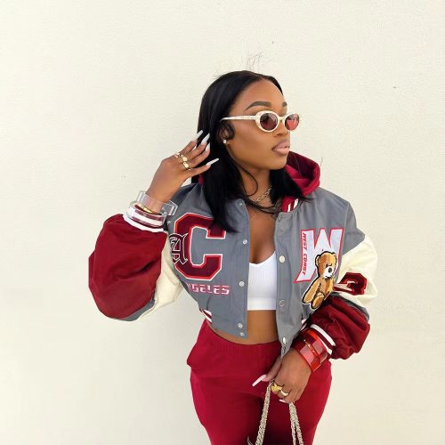 Fashion casual baseball suit hat pocket printed top coat
