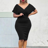 V-neck fashionable sexy buttock elastic dress