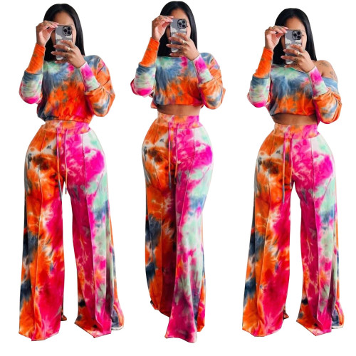 Printed off-shoulder flared pants sexy two-piece suit